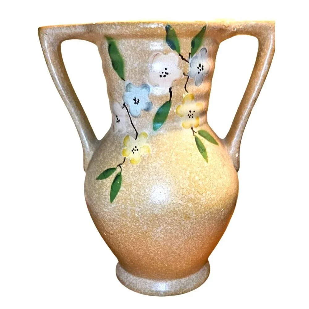 Vintage Vase Delcroft Ware Hand-Painted Ceramic Dual‎ Handles & Floral Design